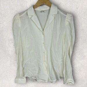 NEW Nordstrom‎ Cream Puff Sleeve Button Up Blouse Size XS Minimalist Top White